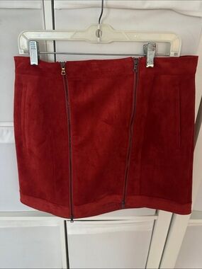 BCBGMaxAzria Red Faux-Suede Double-Zip Mini Skirt